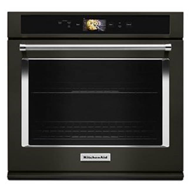 Kitchen Aid - 30'' Connected Single Wall Oven, Wifi, Touch Lcd, Powered Accessories, True Convection, 5.0 Cu. Ft, Soft Close Doors - Black Stainless