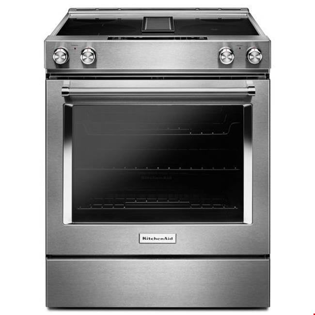 Kitchen Aid - 30 in. Self-Cleaning Convection Ceramic Glass Downdraft Slide-In Elec Range - Stainless Steel