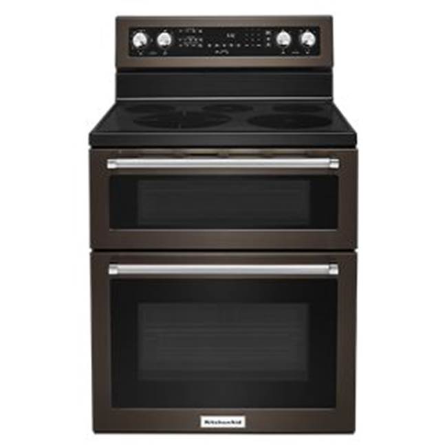 Kitchen Aid - 30 in. Self-Cleaning Convection Freestanding Electric Double Oven Range - Black Stainless