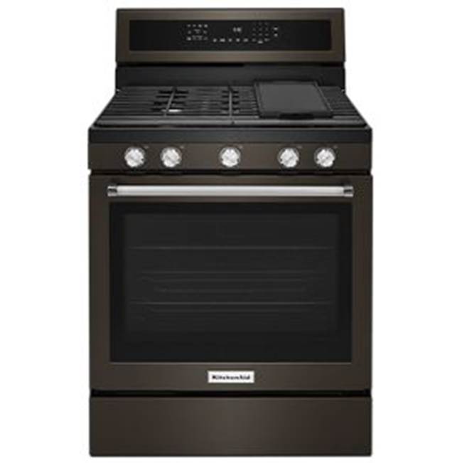 Kitchen Aid - 30 in. Convertible Freestanding Gas Range - Black Stainless