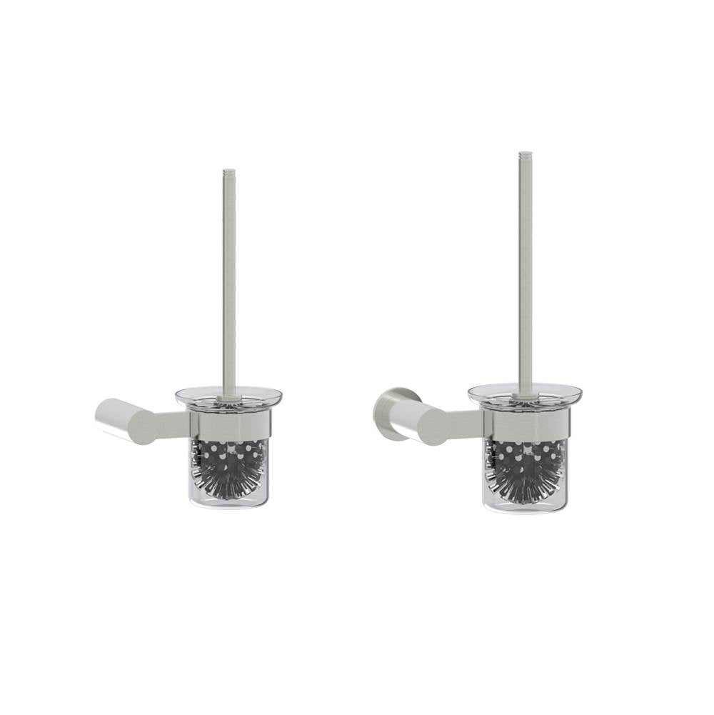Kartners - PORTO - Wall Mounted Toilet Brush Set with Frosted Glass Bowl-Brushed Nickel - Brushed Nickel