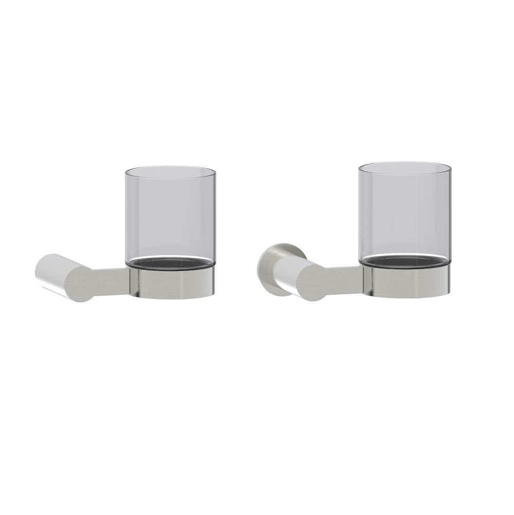Kartners - PORTO - Wall Mounted Bathroom Tumbler Cup & Toothbrush Holder with Chrome Glass-Brushed Nickel - Brushed Nickel