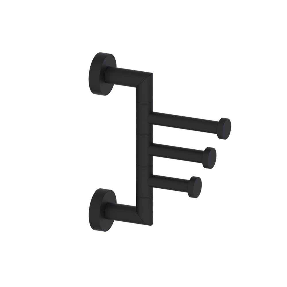 Kartners - OSLO - Swivel Triple Prong Robe Hook -Matte Black - Matte Black