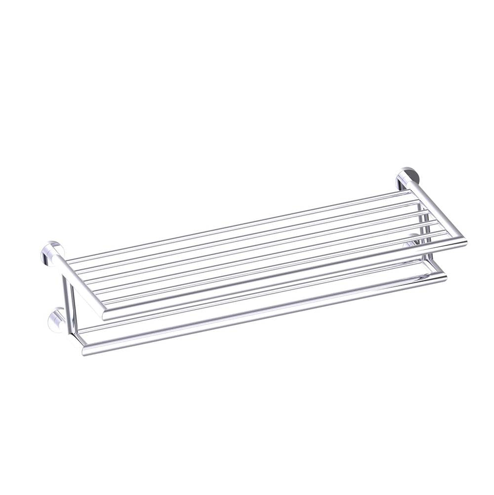 Kartners - OSLO - 24-inch Towel Shelf with Double Bathroom Towel Bar-Polished Chrome - Polished Chrome