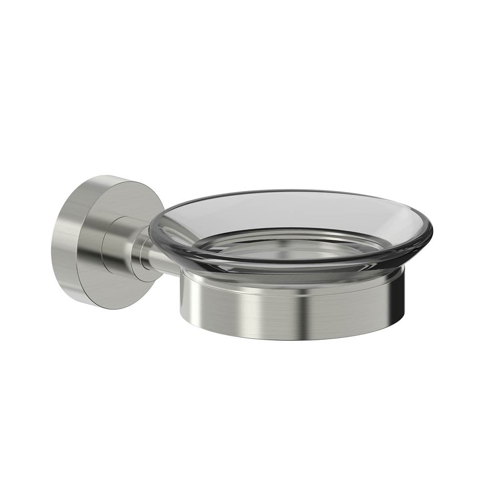 Kartners - OSLO - Wall Mounted Soap Dish with Chrome Glass-Brushed Nickel - Brushed Nickel