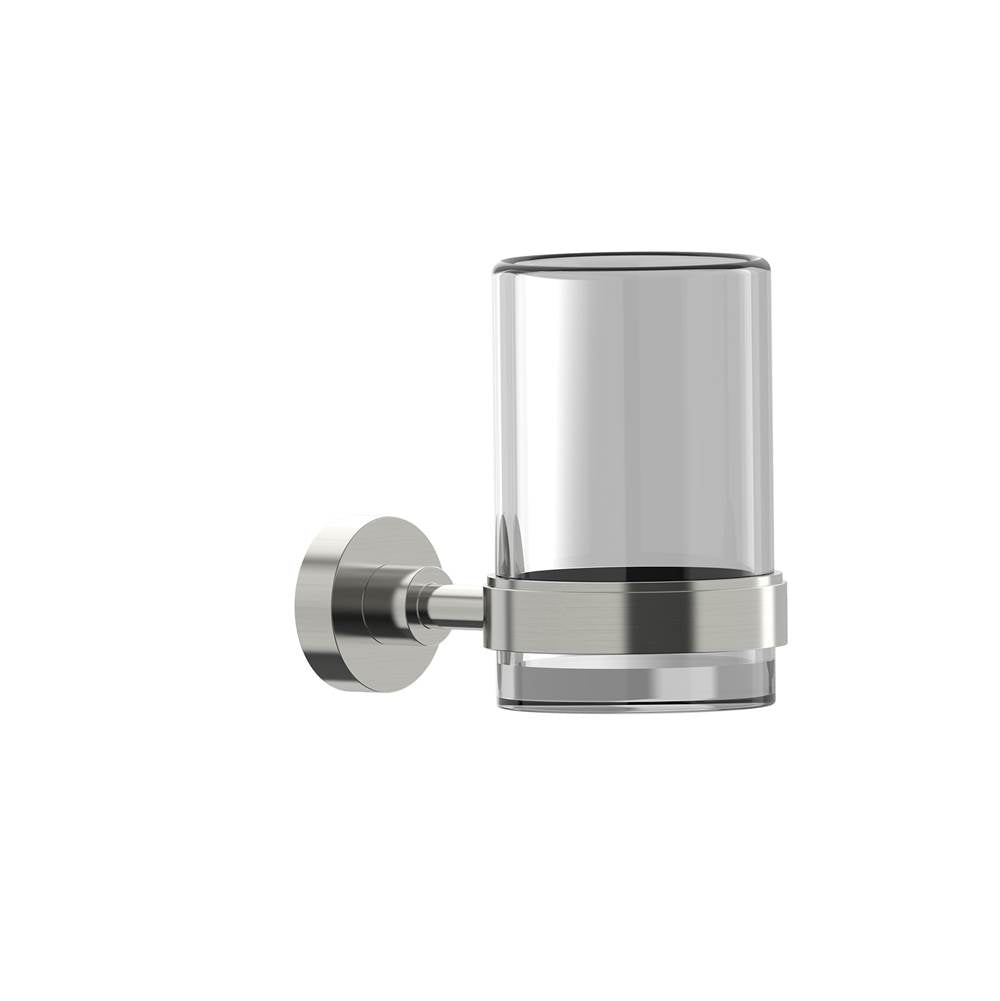 Kartners - OSLO - Wall Mounted Bathroom Tumbler & Toothbrush Holder with Chrome Glass-Brushed Nickel - Brushed Nickel