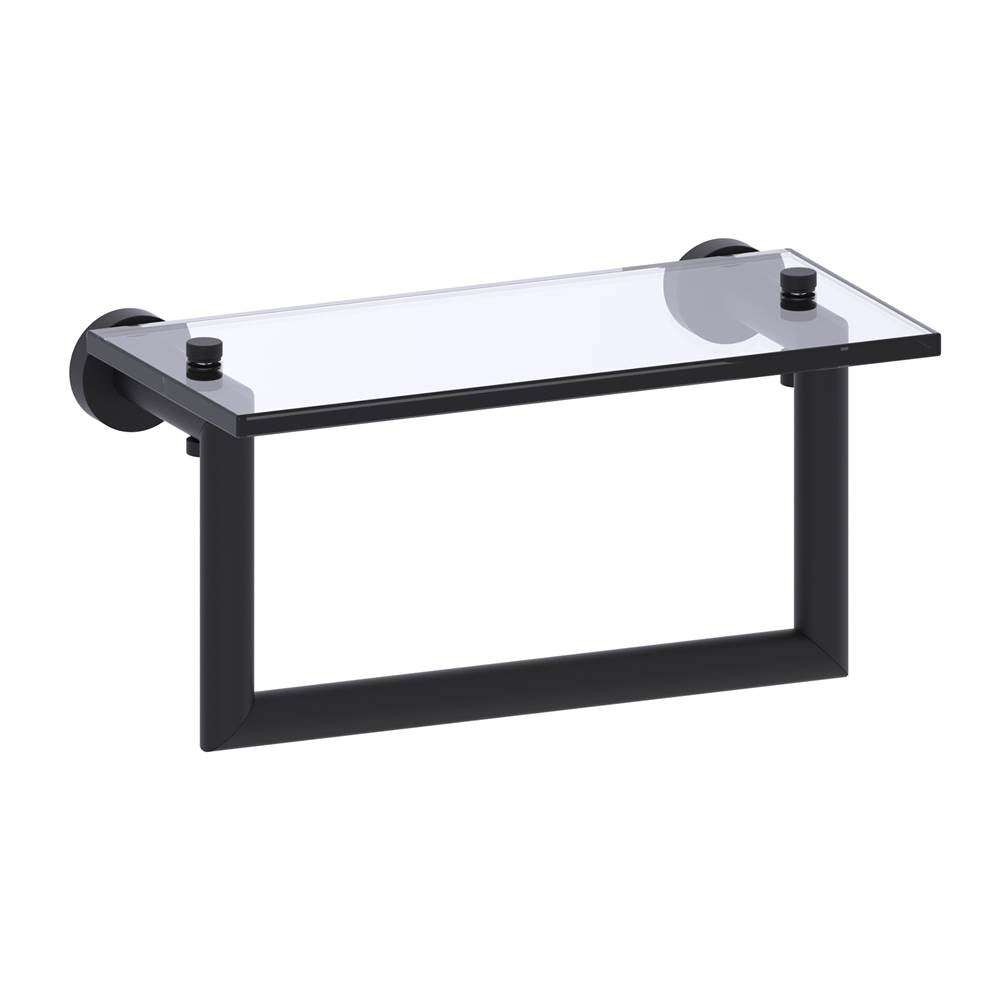 Kartners - OSLO - 10-inch Glass Shelf with Towel Rail-Matte Black - Matte Black