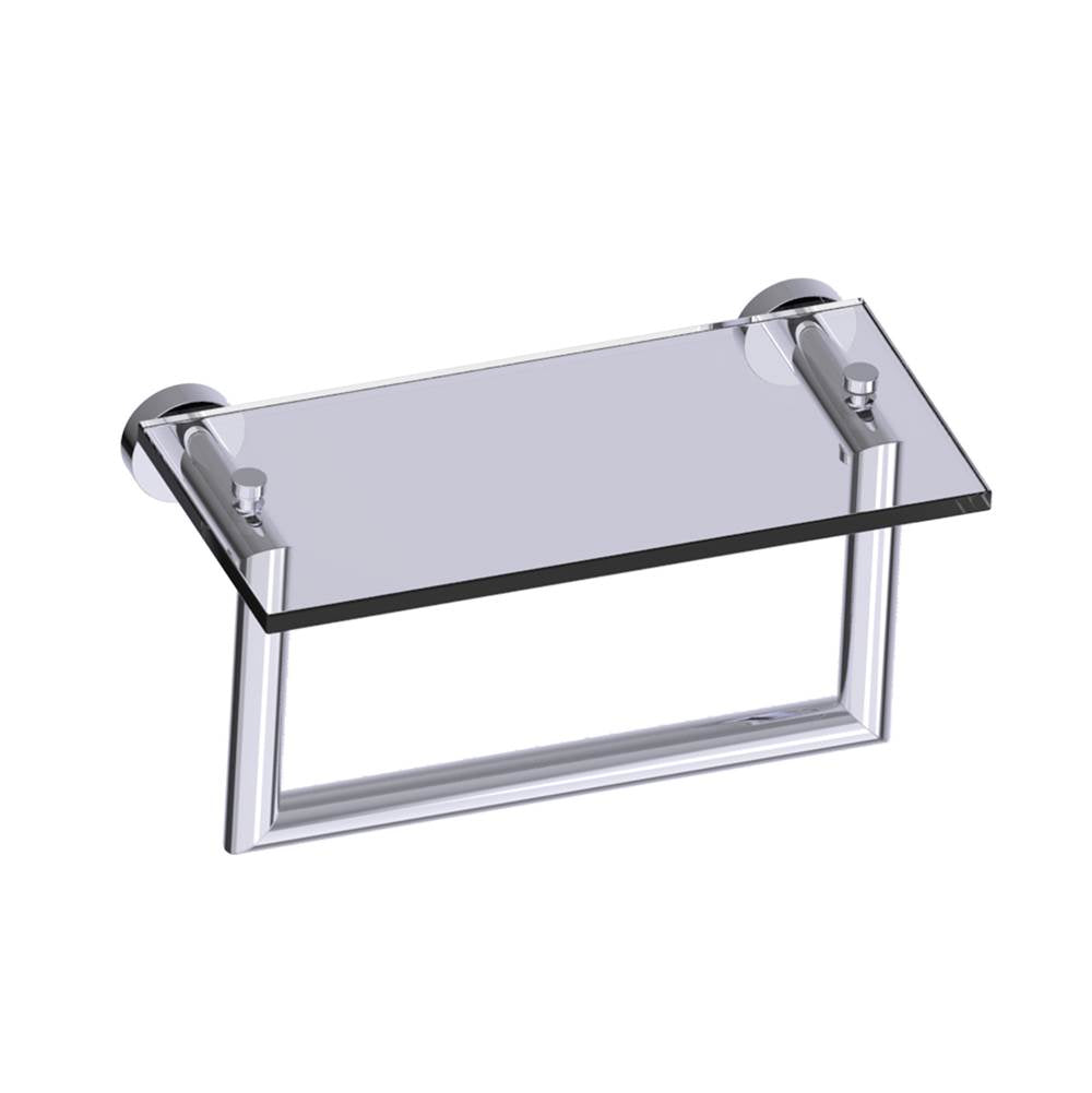Kartners - OSLO - 10-inch Glass Shelf with Towel Rail Solid Back-Polished Chrome - Polished Chrome
