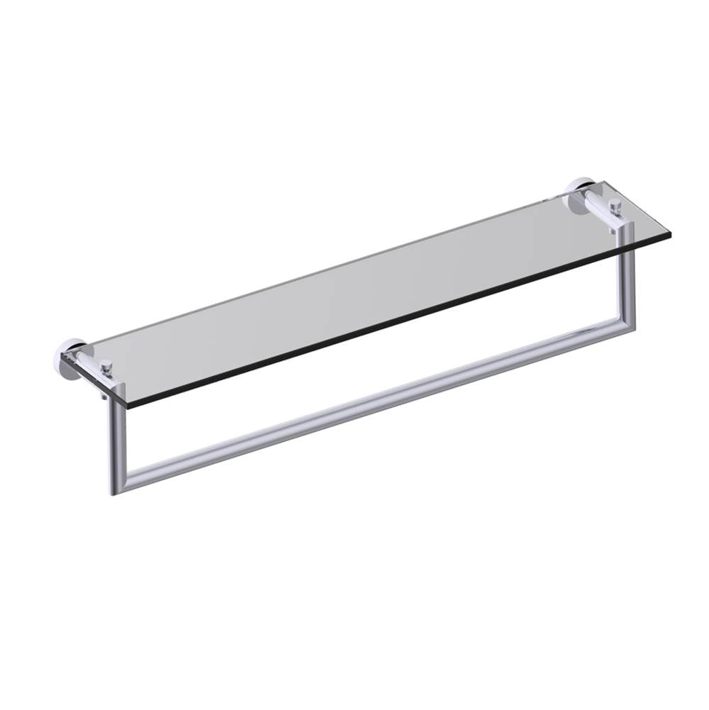 Kartners - OSLO - 24-inch Glass Shelf with Towel Rail-Unlacquered Brass - Unlaquered Brass