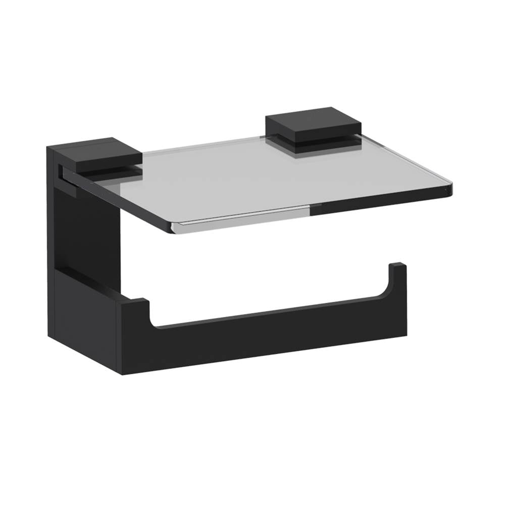 Kartners - BERLIN - Toilet Paper Holder with Glass Shelf-Matte Black - Matte Black