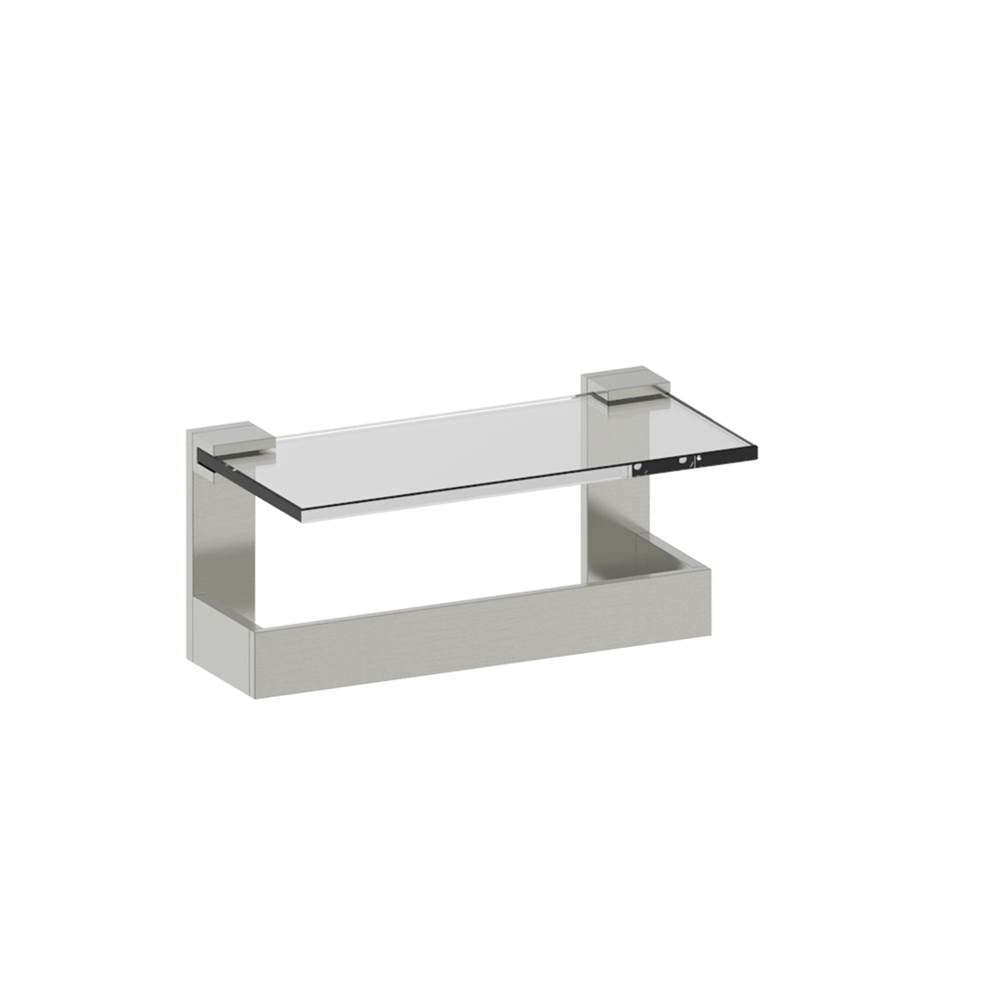 Kartners - BERLIN - 10-inch Glass Shelf with Bathroom Towel Bar-Brushed Nickel - Brushed Nickel