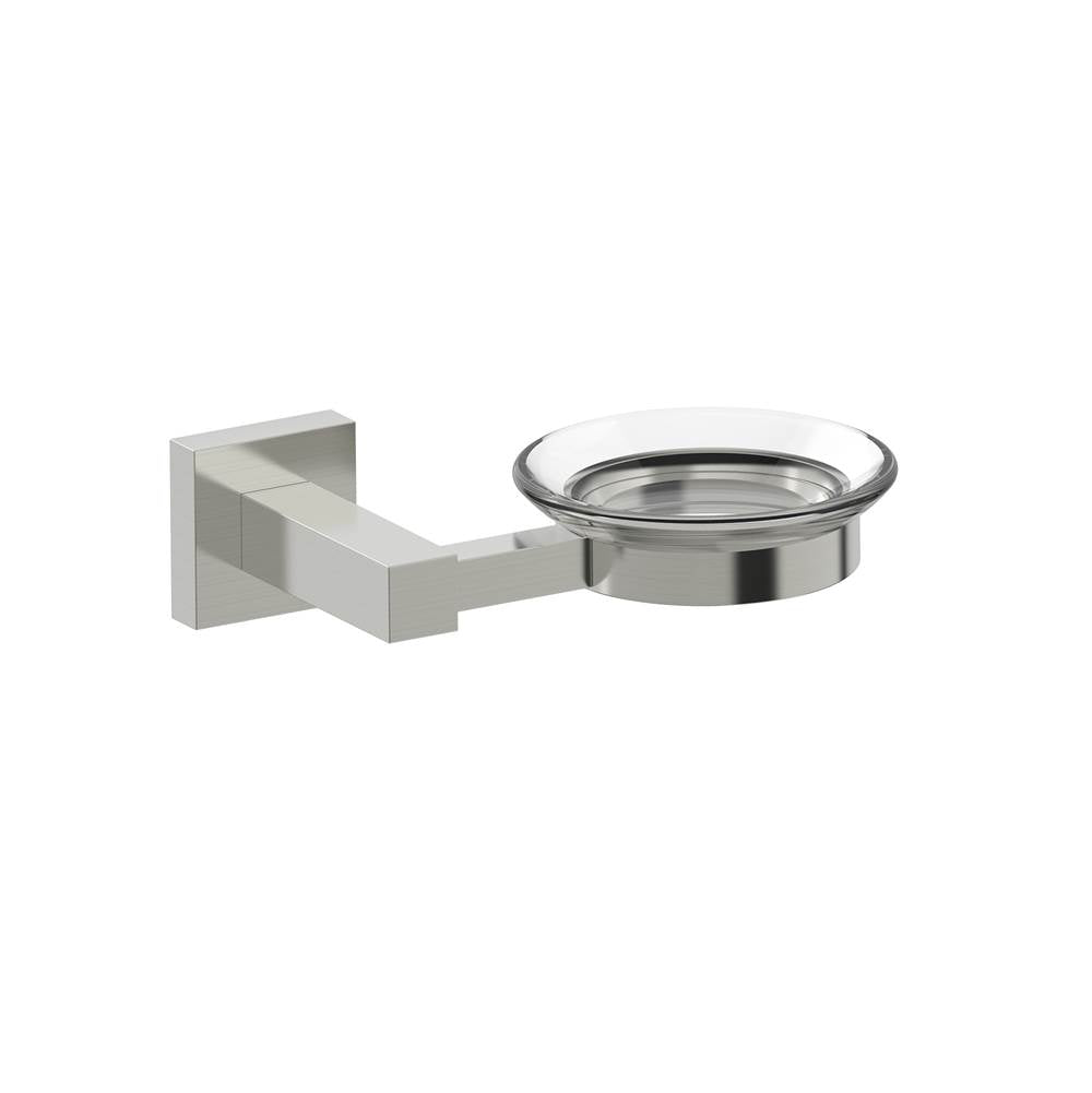 Kartners - LONDON - Wall Mounted Soap Dish with Chrome Glass-Brushed Nickel - Brushed Nickel