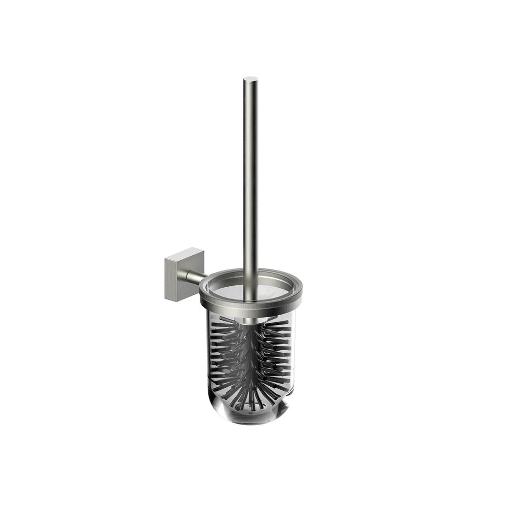 Kartners - MADRID - Wall Mounted Toilet Brush Set with Frosted Glass-Brushed Nickel - Brushed Nickel