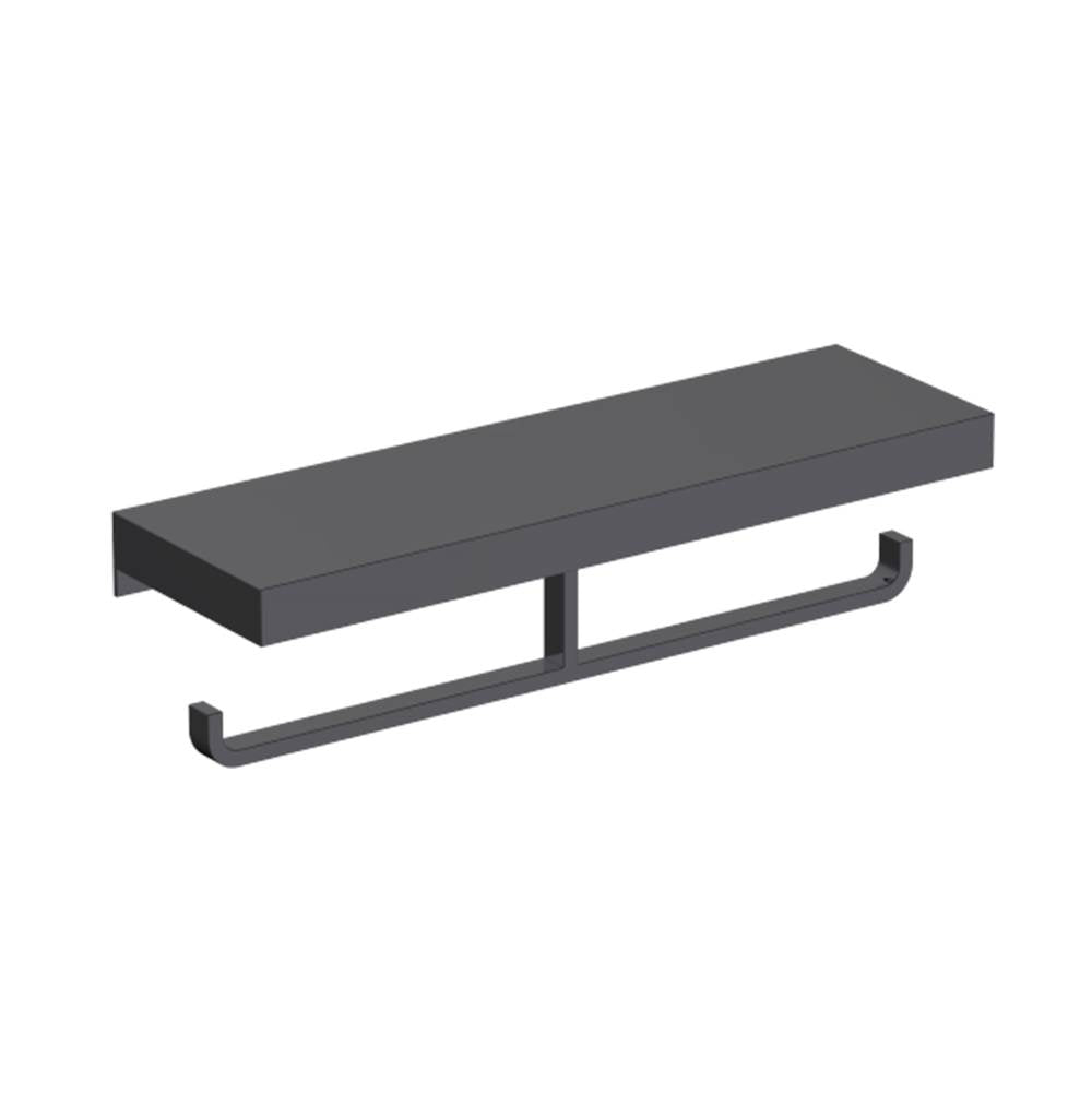 Kartners - HOTEL - Double Toilet Paper Holder with Shelf-Matte Black - Matte Black