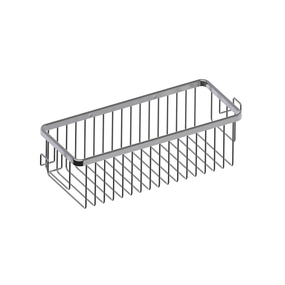 Kartners - Bath & Shower Baskets - Single Wire Basket with Hooks-Brushed Nickel - Brushed Nickel