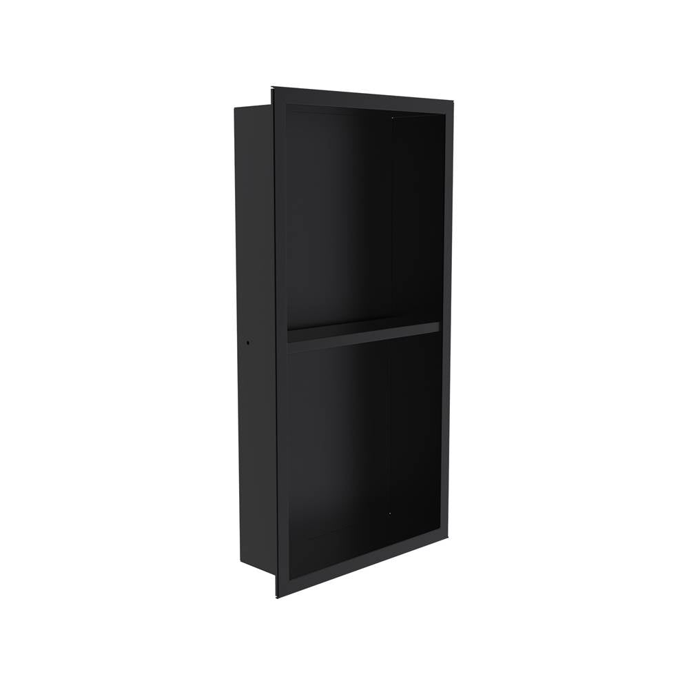 Kartners - Shower Niches - 12-inch x 24-inch Surface Mount Shower Niches with Double Shelf-Matte Black - Matte Black