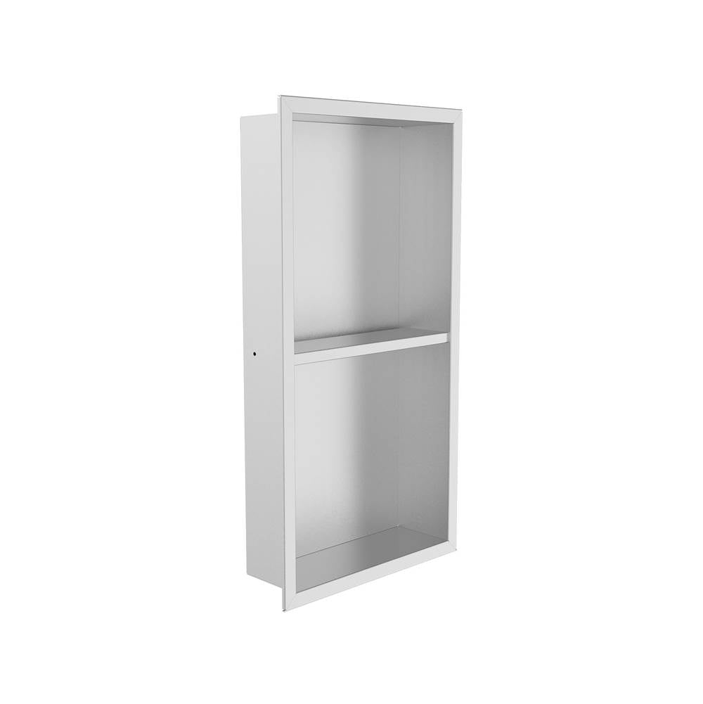 Kartners - Shower Niches - 12-inch x 24-inch Surface Mount Shower Niches with Double Shelf-Brushed Stainless Steel - Brushed Satinless Steel