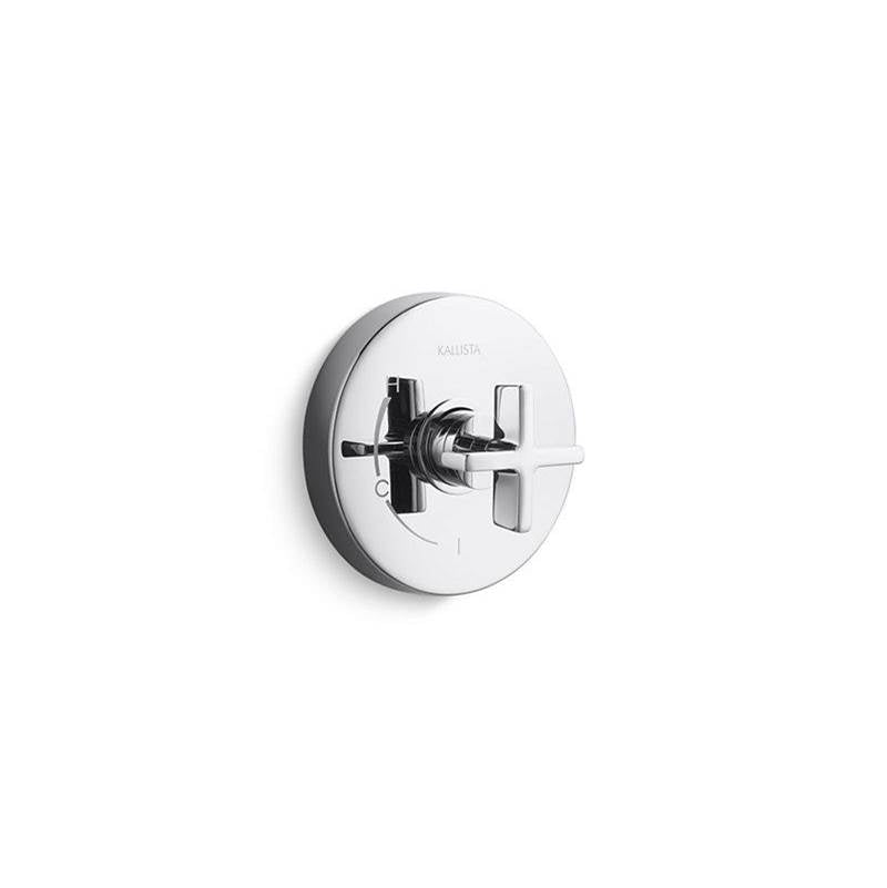 Kallista - OneE Pb Shower Trim W/O Divrt, Cross Hdl - Unlacquered Brass