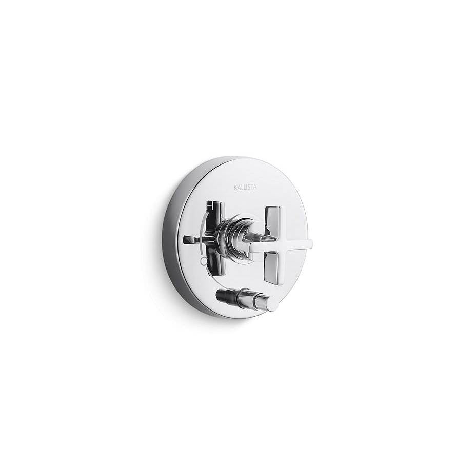 Kallista - OneE Pb Shower Trim W/Divrt, Cross Hdl - Unlacquered Brass