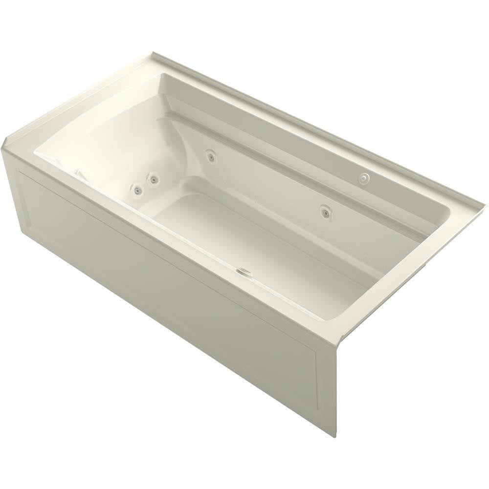 Kohler - Archer 72'' x 36'' alcove Heated BubbleMassageE air bath and whirlpool, right drain - Biscuit