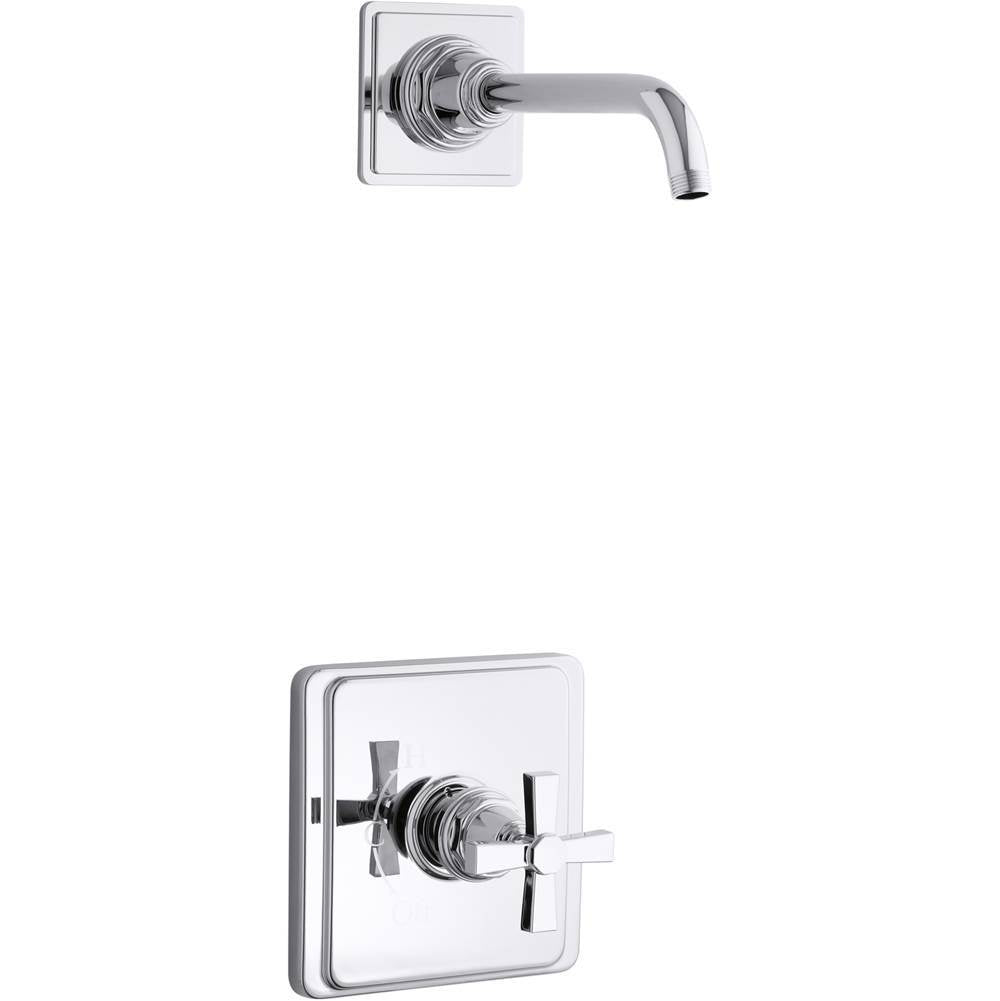 Kohler - Pinstripe Pure Rite-Temp shower trim kit with cross handle, without showerhead - Polished Chrome