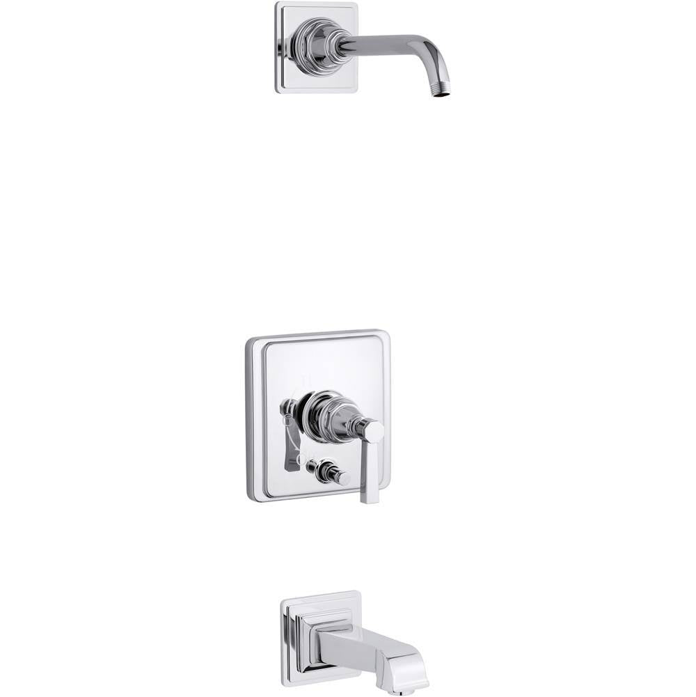 Kohler - Pinstripe Pure Rite-Temp bath and shower trim kit with push-button diverter and lever handle, without showerhead - Polished Chrome