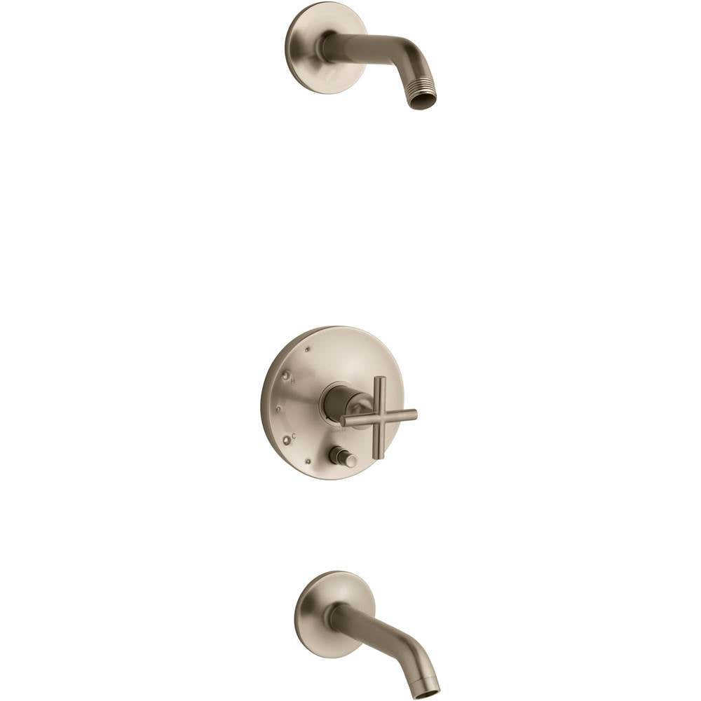 Kohler - Purist Rite-Temp bath and shower trim kit with push-button diverter and cross handle, without showerhead - Vibrant Brushed Bronze