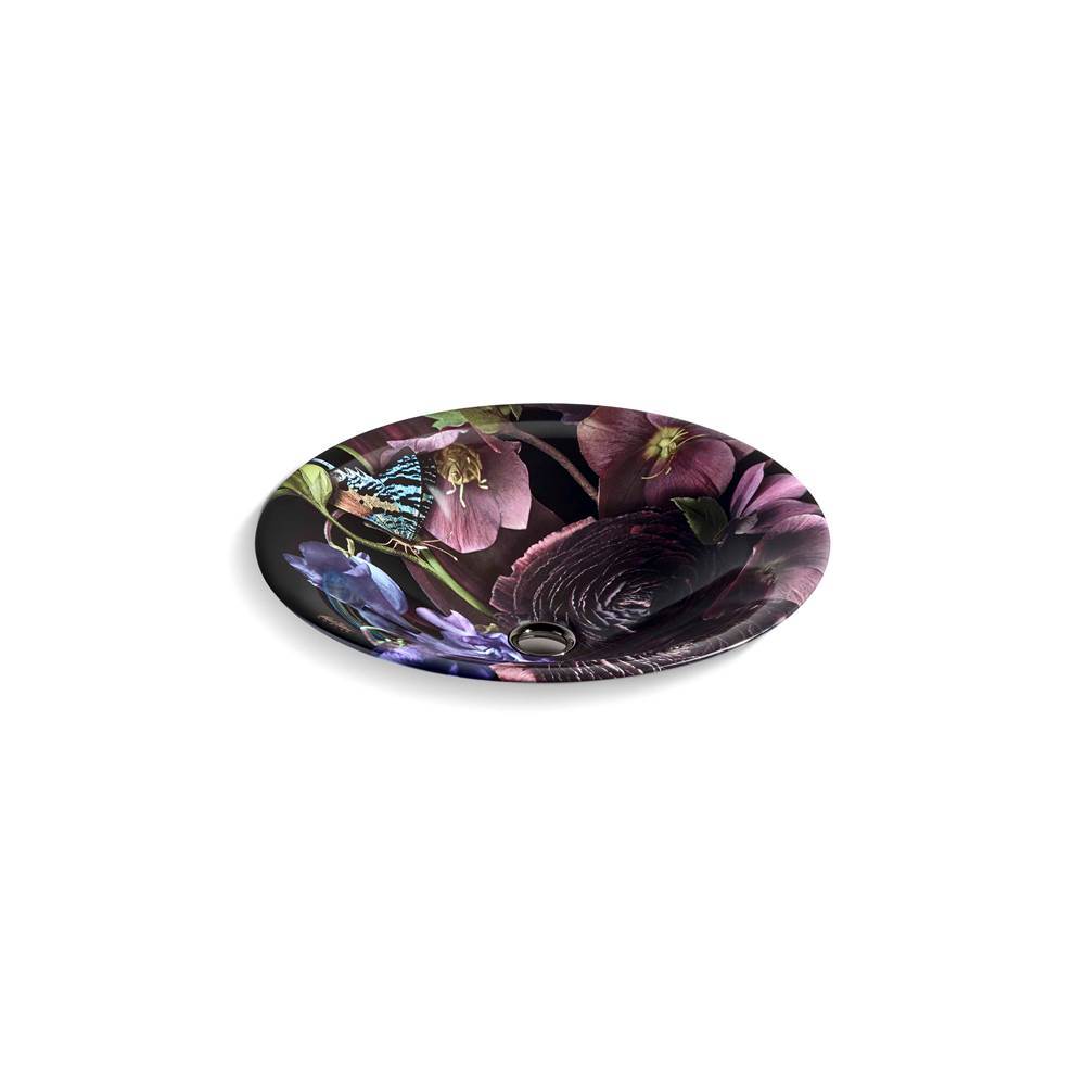 Kohler - Dutchmaster Midnight FloralE Carillon 17-3/4'' round drop-in bathroom sink, no overflow - Midnight Floral