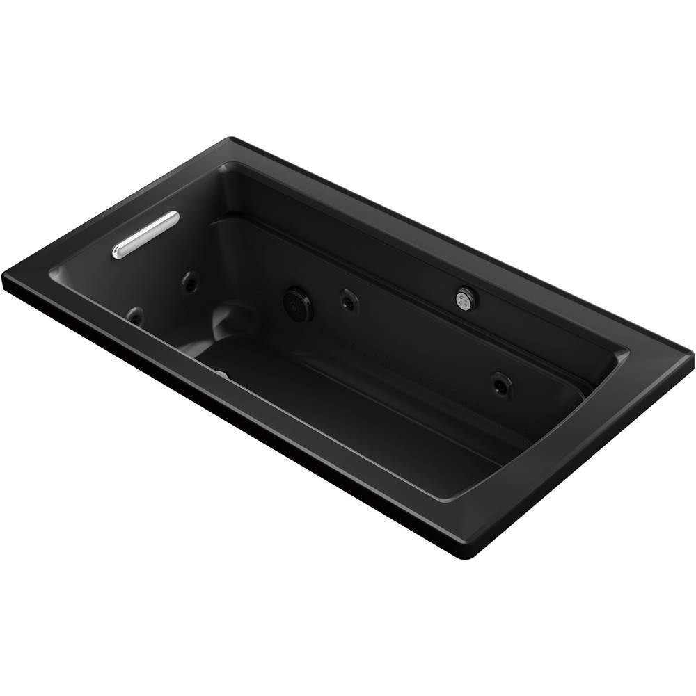 Kohler - Archer 60'' x 32'' drop-in Heated BubbleMassageE air bath and whirlpool - Black
