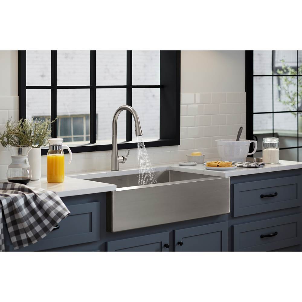 Simplice Touchless pull-down kitchen sink faucet with three-function sprayhead