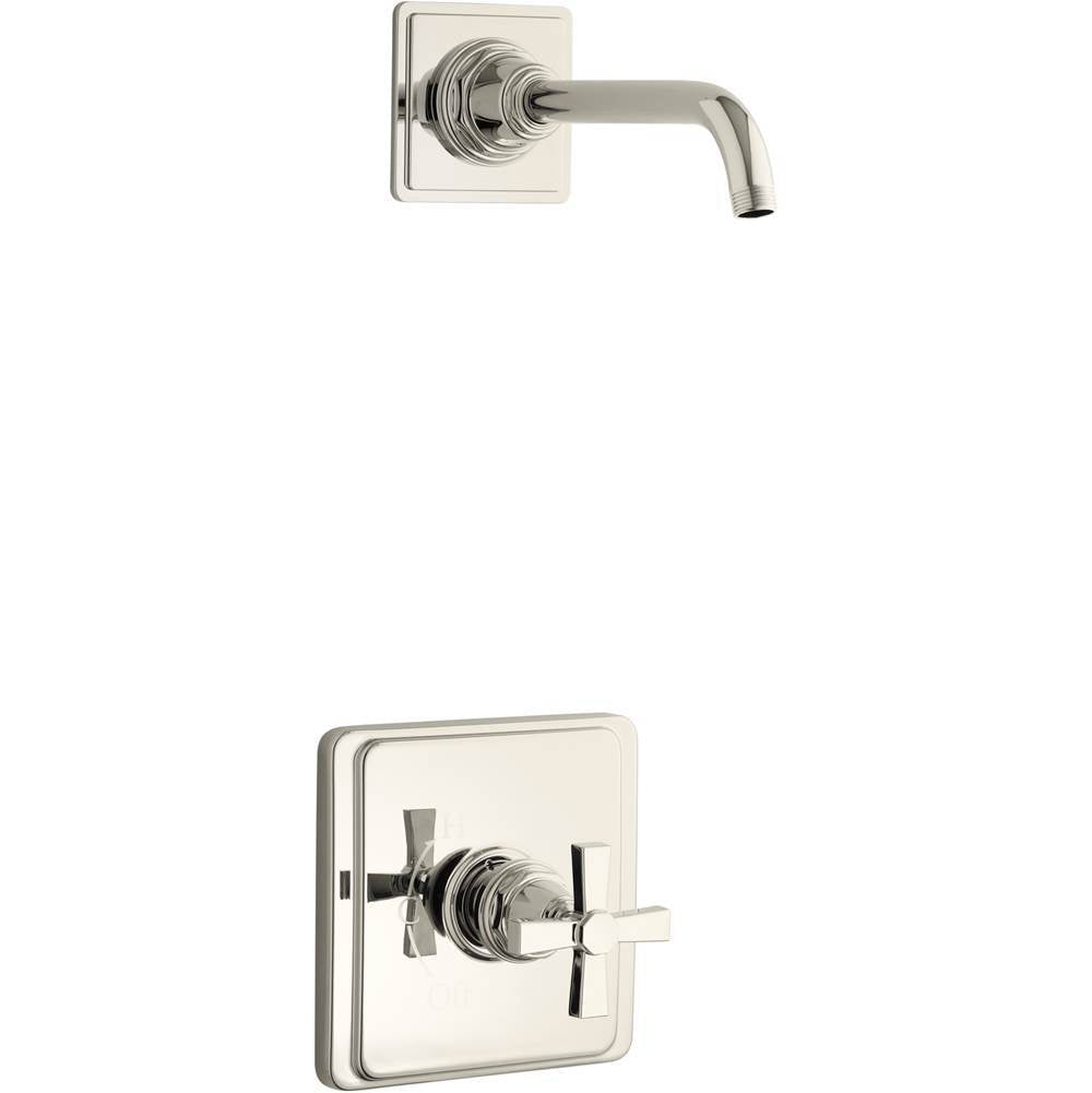 Kohler - Pinstripe Pure Rite-Temp shower trim kit with cross handle, without showerhead - Vibrant Polished Nickel