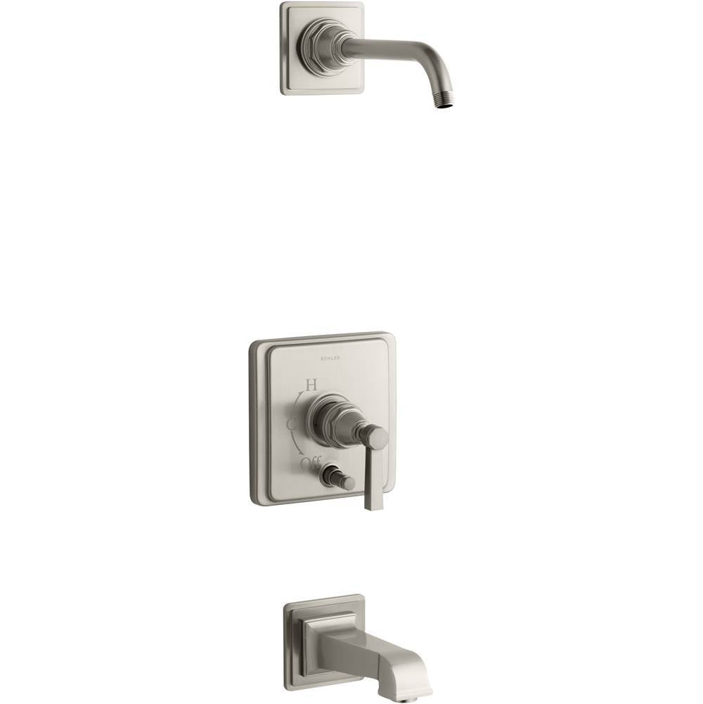 Kohler - Pinstripe Pure Rite-Temp bath and shower trim kit with push-button diverter and lever handle, without showerhead - Vibrant Brushed Nickel