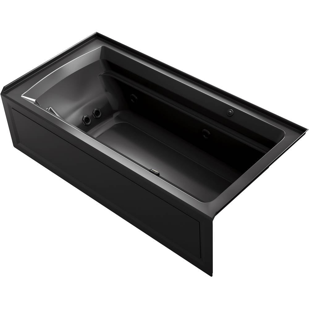 Kohler - Archer 72'' x 36'' alcove Heated BubbleMassageE air bath and whirlpool, right drain - Black