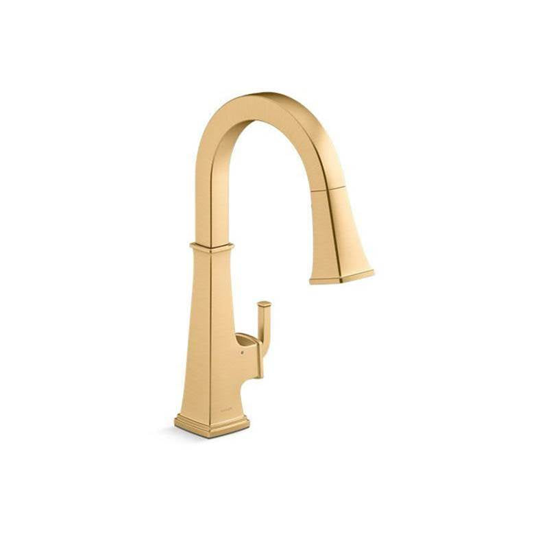 Kohler - Riff Touchless pull-down kitchen sink faucet with KOHLER KonnectE and three-function sprayhead - Vibrant Brushed Moderne Brass