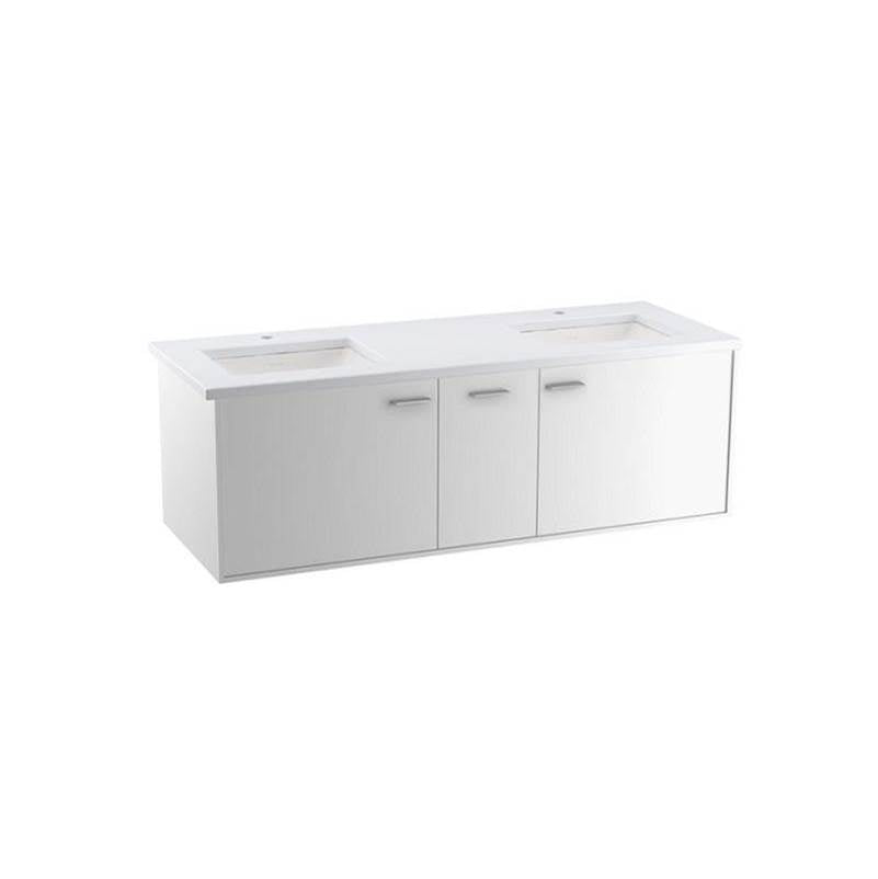Kohler - Jute 60'' wall-hung bathroom vanity cabinet with sinks and quartz top - Linen White