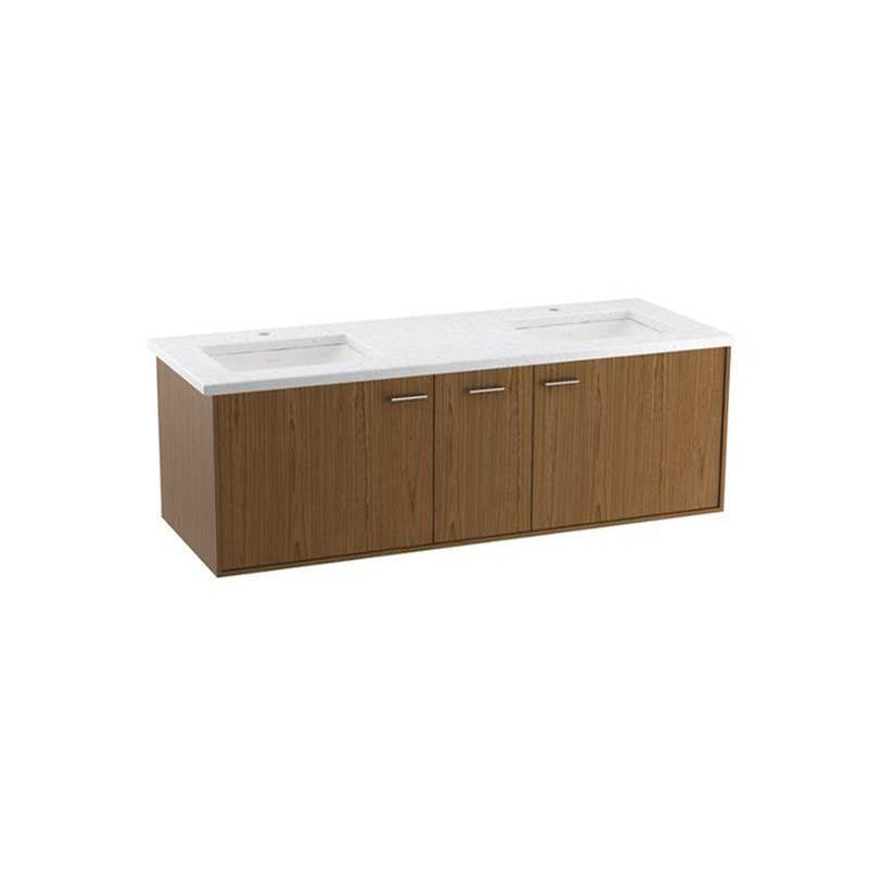 Kohler - Jute 60'' wall-hung bathroom vanity cabinet with sinks and quartz top - Walnut Flax