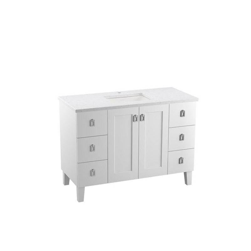 Kohler - Poplin 48'' bathroom vanity cabinet with sink and quartz top - Linen White