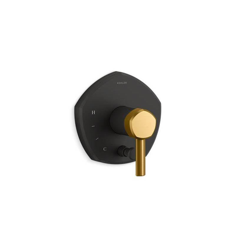 Kohler - Occasion Rite-Temp valve trim with push-button diverter and lever handle - Matte Black with Brushed Moderne Brass