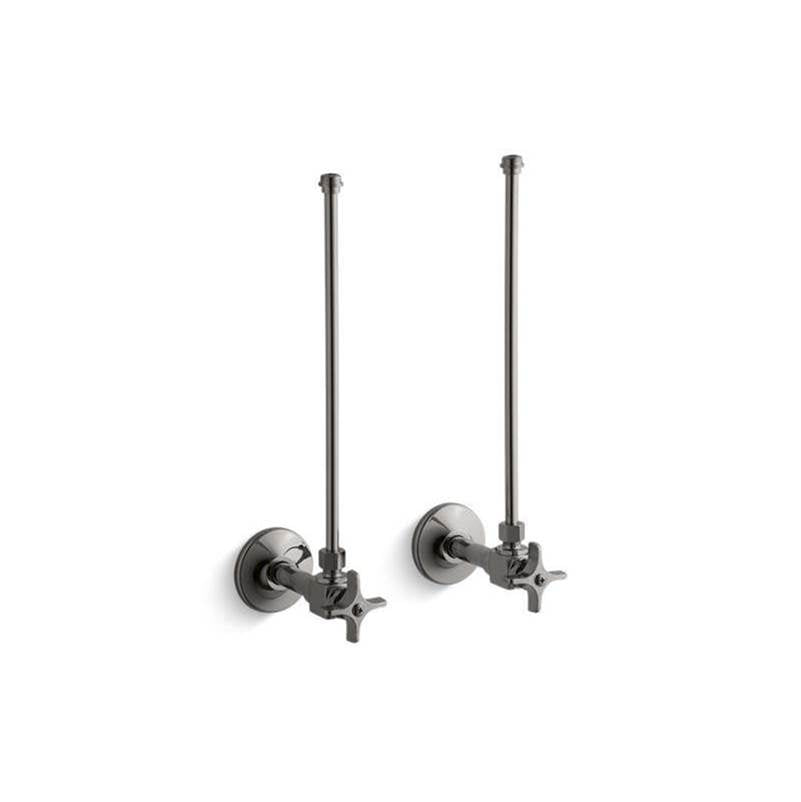 Kohler - Pair 3/8'' NPT angle supplies with stop, cross handle and annealed vertical tube - Vibrant Titanium