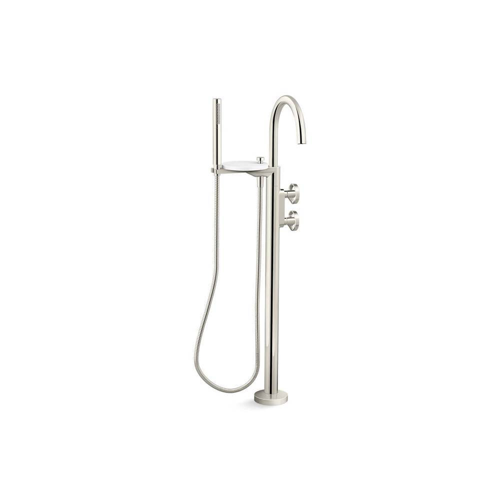 Kohler - Components Floor-mount bath filler trim with industrial handles and handshower - Vibrant Polished Nickel