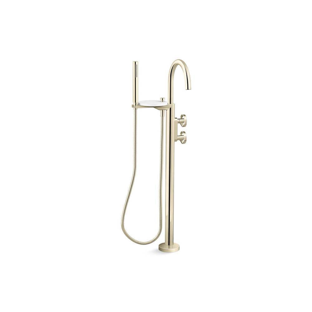 Kohler - Components Floor-mount bath filler trim with industrial handles and handshower - Vibrant French Gold