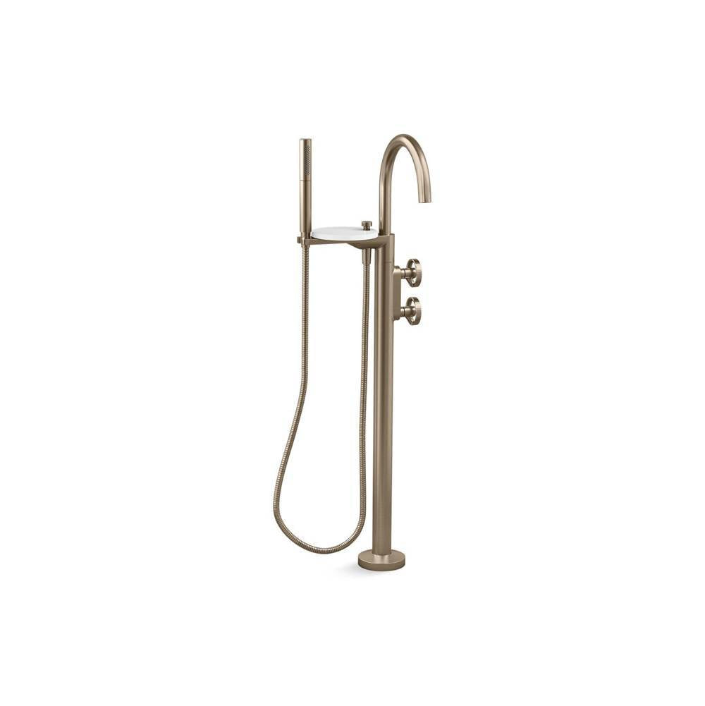 Kohler - Components Floor-mount bath filler trim with industrial handles and handshower - Vibrant Brushed Bronze