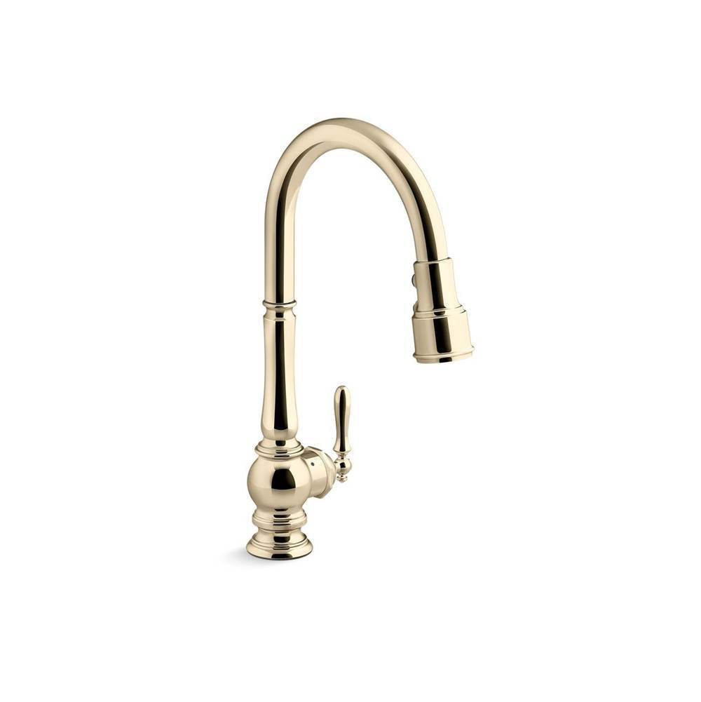Kohler - Artifacts Touchless pull-down kitchen sink faucet with KOHLER KonnectE and three-function sprayhead - Vibrant French Gold