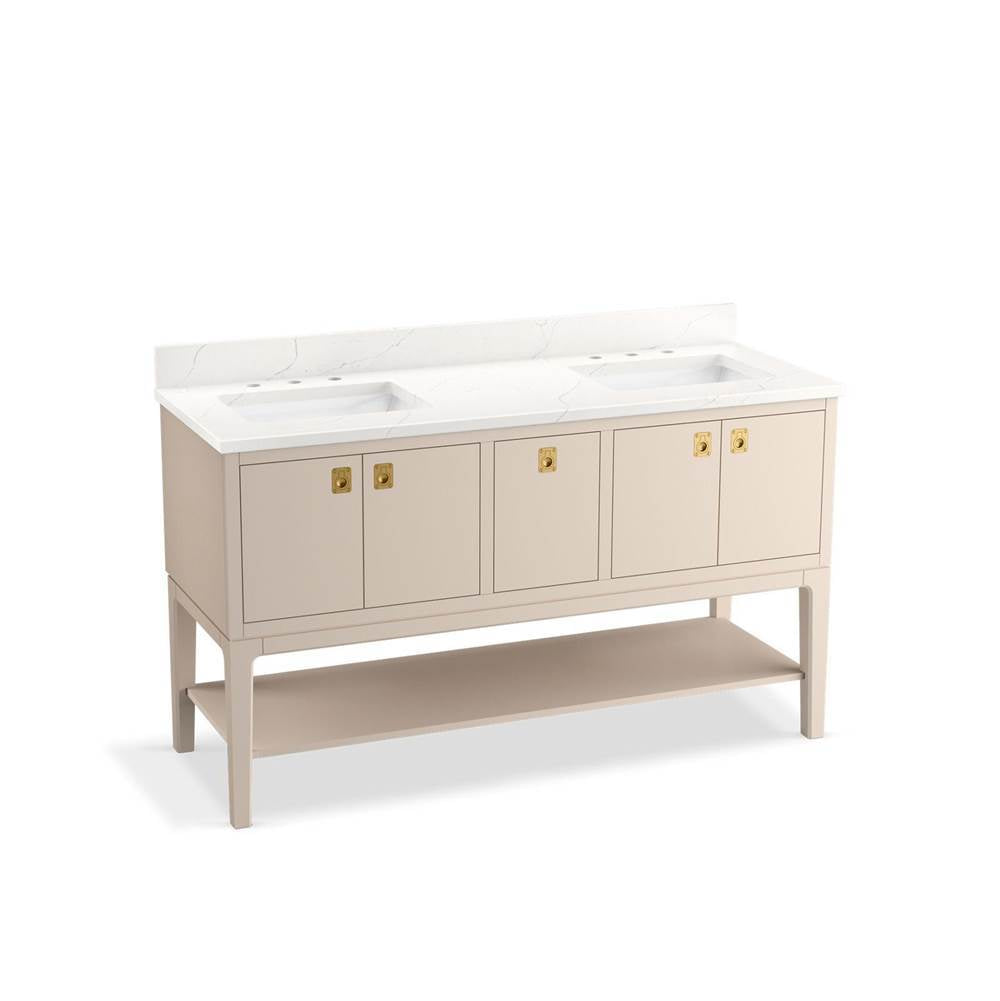 Kohler - Seagrove by Studio McGee 60'' bathroom vanity cabinet with sinks and quartz top - Light Clay