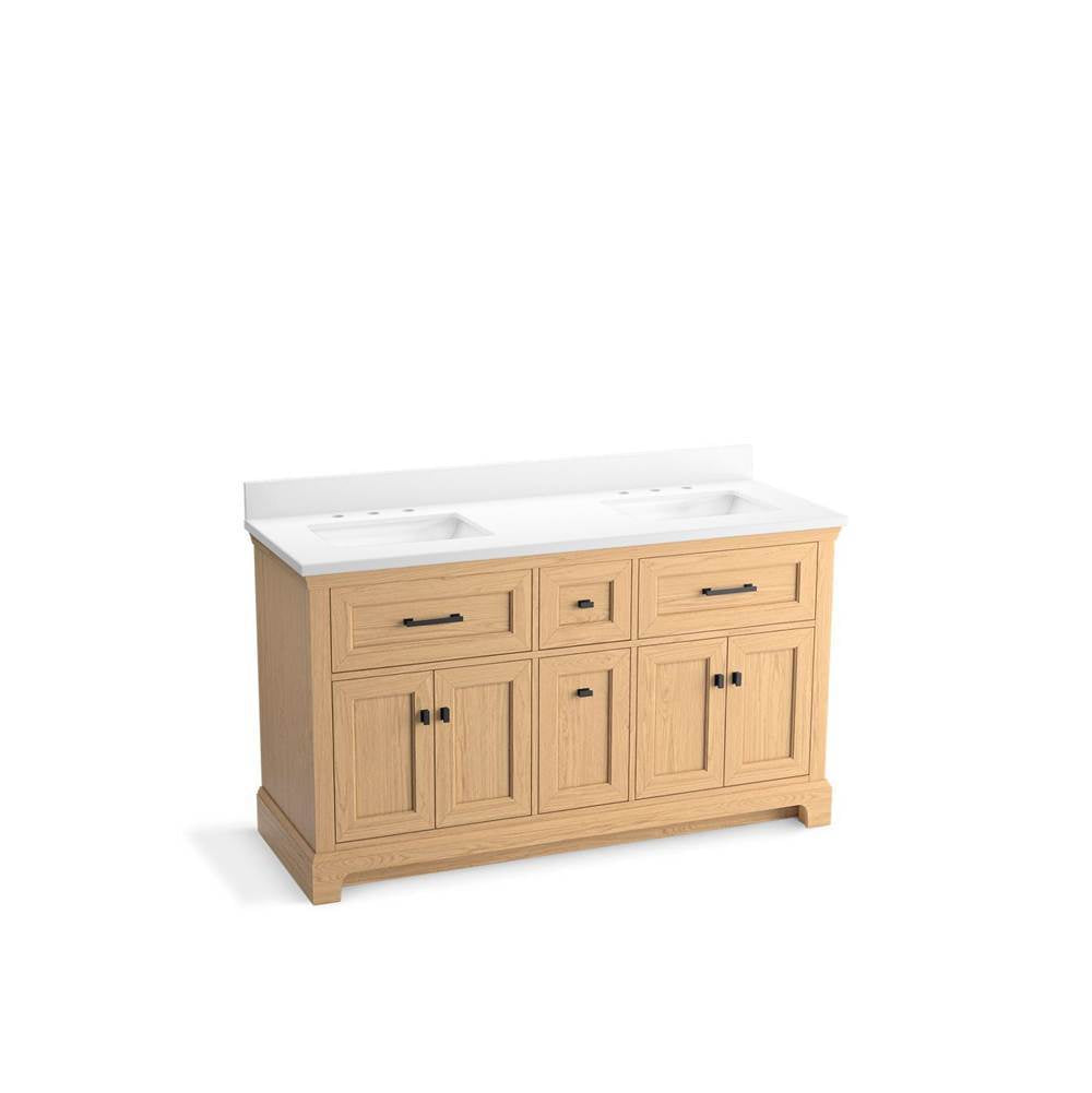 Kohler - CharlemontE 60'' bathroom vanity cabinet with sinks and quartz top - Light Oak