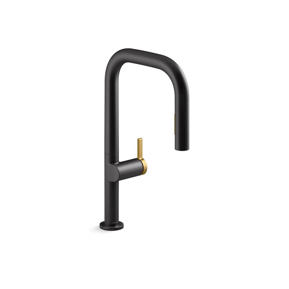 Kohler - Components Touchless pull-down kitchen sink faucet with two-function sprayhead - Matte Black with Brushed Moderne Brass