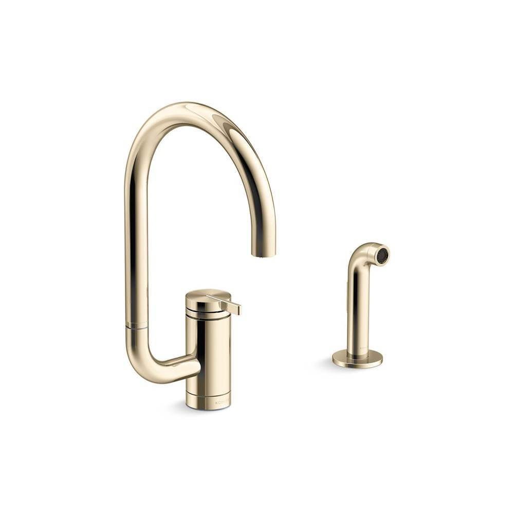 Kohler - Components Single-handle kitchen sink faucet with two-function extended-reach spout and side sprayer - Vibrant French Gold