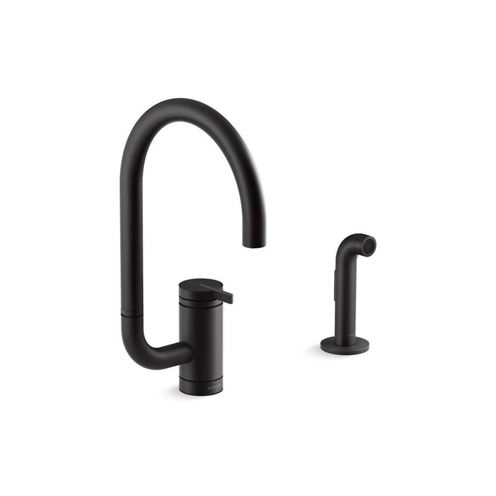 Kohler - Components Single-handle kitchen sink faucet with two-function extended-reach spout and side sprayer - Matte Black