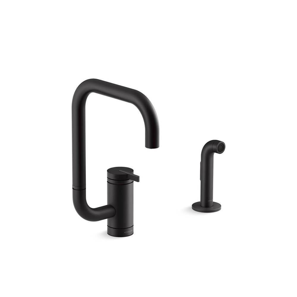 Kohler - Components Single-handle kitchen sink faucet with two-function extended-reach spout and side sprayer - Matte Black
