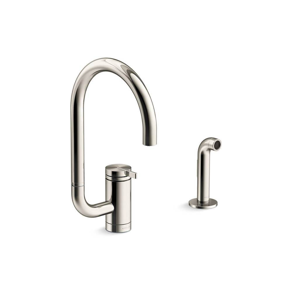 Kohler - Components Single-handle kitchen sink faucet with two-function extended-reach spout and side sprayer - Vibrant Polished Nickel